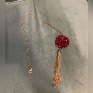 Maroon & Gold Tassel Long Necklace